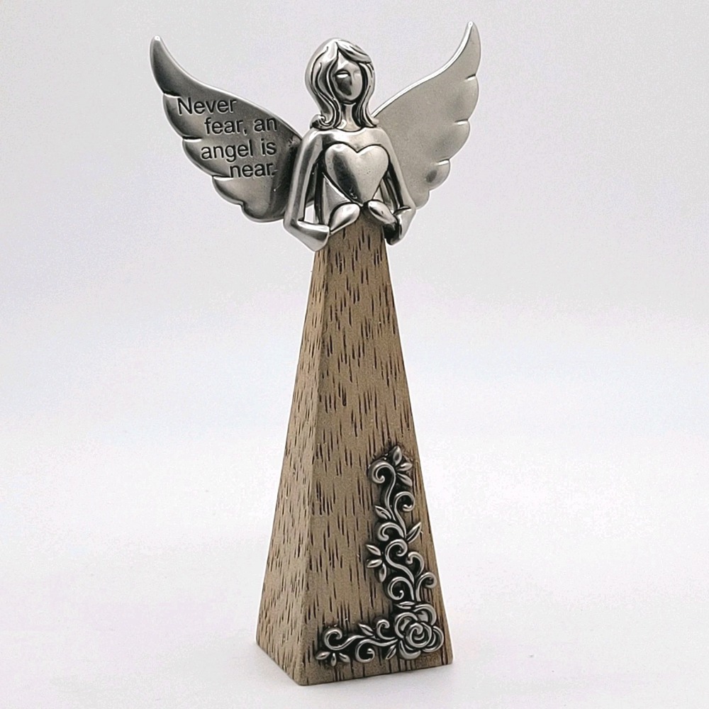 Angel Figurine Wood & Metal "Never‎ Fear An Angel Is Near" 4.5" Inspirational